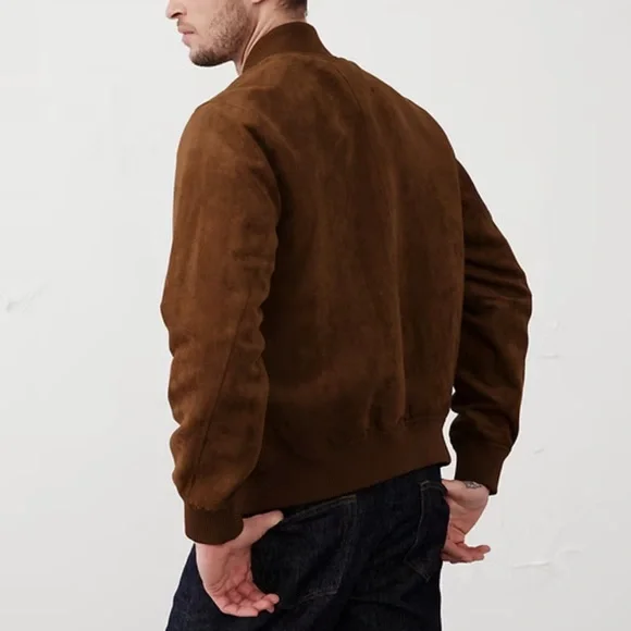 Banana Republic Vegan Suede Bomber Jacket. Size Large. EUC. BROWN - Picture 6 of 7